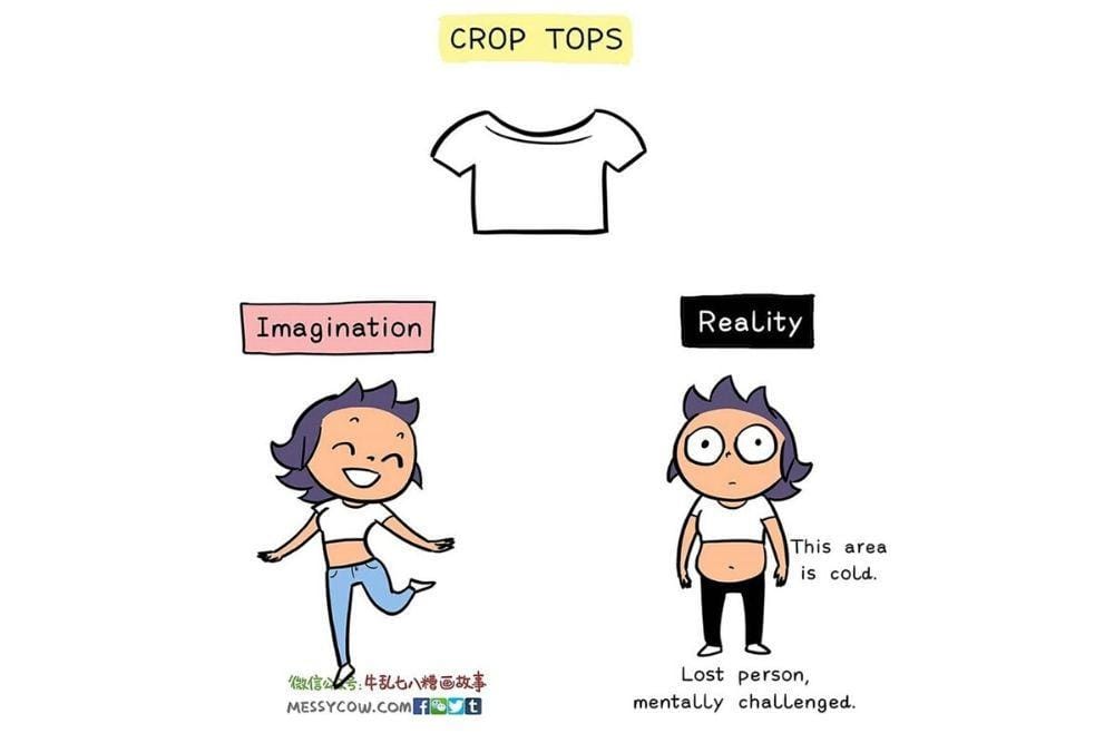 9 Ilustrasi Lucu Ekspektasi vs Realitas Perempuan Saat Beli Baju