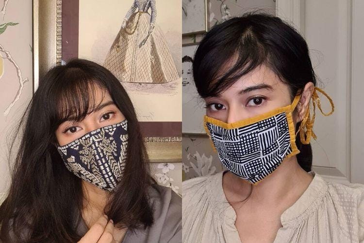 Gaya Dian Sastrowardoyo Pakai Masker Kain Rancangan Desainer Indonesia
